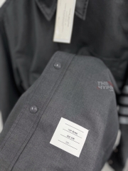 THOM BROWNE SHIRT - Áo sơ mi flannel TB tonal 4-Bar shirt (Xám) [Mirror Quality]