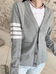 THOM BROWNE CARDIGAN - Áo khoác TB LOOPBACK JERSEY V-NECK (Light Grey) [Mirror quality]