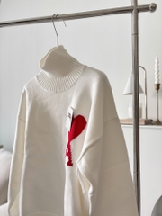 ÁO SWEATER AMI PARIS HEART FUNNEL NECK (BLACK)