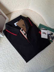 ÁO POLO BURBERRY BBR PLACKET RED LOGO (BLACK)