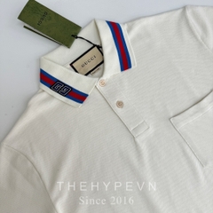 Áo Polo Gucci GC Cotton Piquet With Square GG (White) [Mirror Quality]