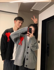 ÁO CARDIGAN AMI PARIS BIG HEART LOGO WOOL (BLACK)