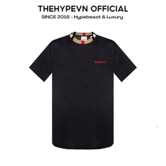 ÁO THUN BURBERRY BBR CREWNECK CHECK COLLAR (BLACK)