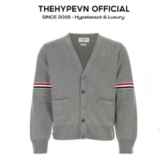 ÁO CARDIGAN THOM BROWNE TB MILANO GROSGRAIN V-NECK (GREY)