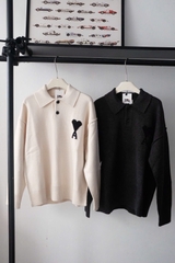 ÁO SWEATER AMI PARIS WOOL POLO (HEATHER GREY)