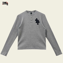 CHROME HEARTS  PATCH HENLEY THERMAL LONG SLEEVE (GREY)