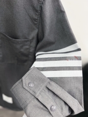THOM BROWNE SHIRT - Áo sơ mi flannel TB tonal 4-Bar shirt (Xám) [Mirror Quality]