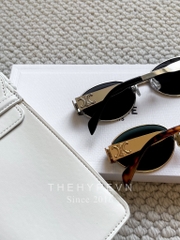 CELINE SUNGLASS - Kính râm Celine Triomphe Oval Frame METAL 01 SUNGLASSES (GOLD / GREEN) [Mirror Quality]