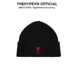 MŨ BEANIE AMI PARIS LOGO BLACK WOOL