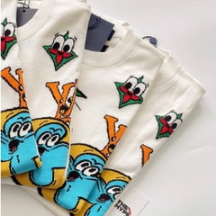 LOUIS VUITTON TEE - Áo LV Monogram Comics Intarsia Short-Sleeved Crewneck (White) [Mirror Quality]