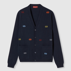 ÁO KHOÁC CARDIGAN GUCCI CASHMERE GG LOGO (NAVY)