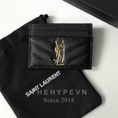 SAINT LAURENT CARD HOLDER - Ví đựng card YSL yellow logo (Black) [Mirror Quality]