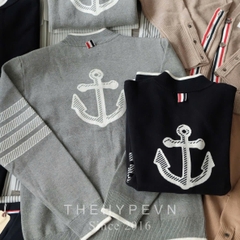 CARDIGAN THOM BROWNE ANCHOR-JACQUARD WOOL JUMPER ( GRAY)