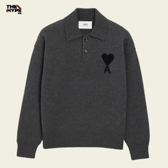 ÁO SWEATER AMI PARIS WOOL POLO (HEATHER GREY)