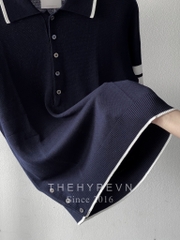 Áo Polo Thom Browne Birdseye Jacquard 4-Bar Short Sleeve (Navy) [Mirror Quality]