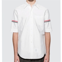 THOM BROWNE SHIRT - Áo sơ mi Thom Browne Classic Short Sleeve Oxford With Stripe (White) [Mirror Quality]