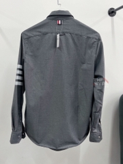 THOM BROWNE SHIRT - Áo sơ mi flannel TB tonal 4-Bar shirt (Xám) [Mirror Quality]