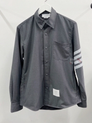 THOM BROWNE SHIRT - Áo sơ mi flannel TB tonal 4-Bar shirt (Xám) [Mirror Quality]