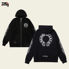 ÁO KHOÁC CHROME HEARTS CH HORSESHOE FLORAL (BLACK)