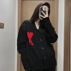 ÁO CARDIGAN AMI PARIS BIG HEART LOGO WOOL (BLACK)