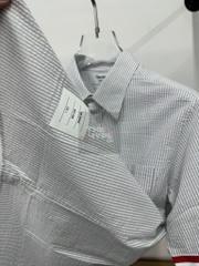 THOM BROWNE SHIRT - Áo sơ mi Thom Browne Medium Grey Cotton (Sọc tay ngắn) [Mirror Quality]