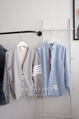 THOM BROWNE CARDIGAN - Áo khoác TB LOOPBACK JERSEY V-NECK (Light Grey) [Mirror quality]
