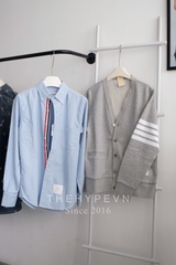 THOM BROWNE CARDIGAN - Áo khoác TB LOOPBACK JERSEY V-NECK (Light Grey) [Mirror quality]