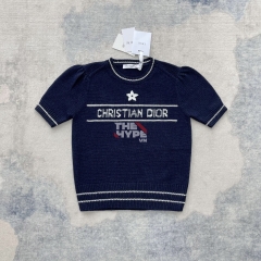 Áo Sweater Dior Short-sleeve Knit Embroidered (Navy) [Mirror Quality]