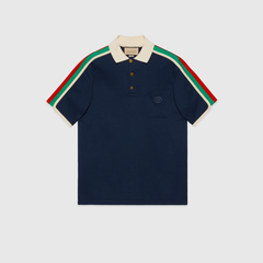 Áo Polo Gucci Cotton Jersey With Web (DARK BLUE) [Mirror Quality]