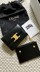 Ví Celine COMPACT WALLET WITH COIN TRIOMPHE IN SHINY CALFSKIN (Black) [MIRROR QUALITY]