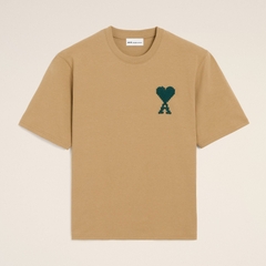 ÁO AMI Beige Cotton De Coeur TEE (MÀU CAMEL / EVERGREEN HEART )