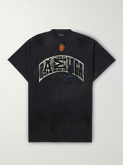 BALENCIAGA TEE - Áo Thun BLCG Distressed Logo-Appliquéd Cotton-Jersey (Black) [MIRROR QUALITY]