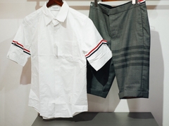 THOM BROWNE SHIRT - Áo sơ mi Thom Browne Classic Short Sleeve Oxford With Stripe (White) [Mirror Quality]