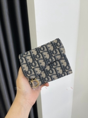 DIOR WALLET - Ví Dior Saddle Lotus Oblique Jacquard (Blue) [Mirror Quality]