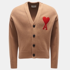 ÁO CARDIGAN AMI PARIS BIG HEART LOGO WOOL (LIGHT BROWN)