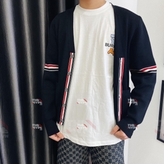 THOM BROWNE CARDIGAN - Áo khoác TB Milano Stitch Stripe Armband (Navy) [Mirror quality]