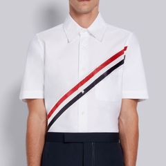 THOM BROWNE SHIRT - Áo sơ mi Thom Browne Printed Diagonal Strip Straight (White) [Mirror Quality]