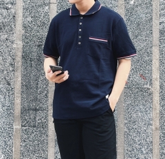 ÁO POLO THOM BROWNE TB STRIPE SLEEVE POCKET (NAVY)