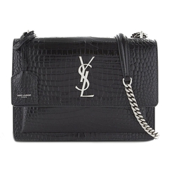 Túi YSL SUNSET MEDIUM IN CROCODILE EMBOSSED (Black) [Mirror Quality]