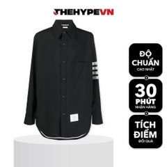 THOM BROWNE SHIRT - Áo sơ mi flannel TB tonal 4-Bar shirt (Đen) [Mirror Quality]