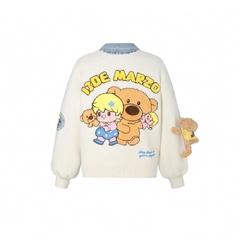 13DE MARZO CARDIGAN - 13De Marzo X Pop Mart Sweet Bean Bear Puff Sleeve (White) Best Quality