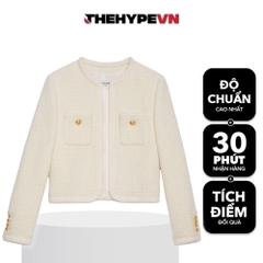 CELINE JACKET - Áo Khoác Celine "Chasseur" Jacket In Braided Bouclé Tweed (White) [Mirror Quality