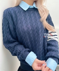 THOM BROWNE SWEATER - Áo TB 4-bar Cable Knit (Navy) [Mirror quality]