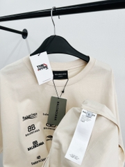 BALENCIAGA TEE - Áo BLCG Multi Logo Archives (Cream) [MIRROR QUALITY]