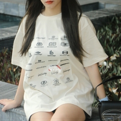 BALENCIAGA TEE - Áo BLCG Multi Logo Archives (Cream) [MIRROR QUALITY]