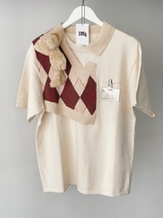13DE MARZO TEE - Áo Thun BEAR KNIT PATCH PAPYRUS (Beige) Best Quality