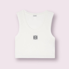 Áo Ba Lỗ Loewe Cropped Embroidered Ribbed Stretch-cotton Jersey Tank (White) [MIRROR QUALITY]