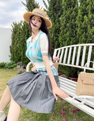 Chân Váy 13De Marzo Diamond Check Long (Blue Pastel) Best Quality