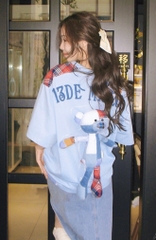 13DE MARZO TEE - Áo Thun Bear Patch Suture Denim (Blue) Best Quality