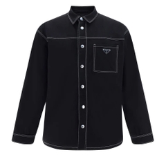Áo Sơ Mi Pờ Prada Logo Plaque Contrast Stitched (Black) [Mirror Quality]
